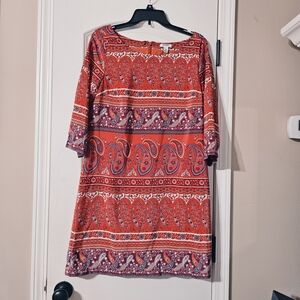 Old Navy Red and Purple Paisley Long Sleeve Dress